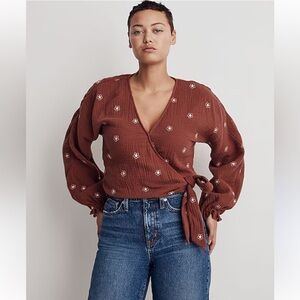 Madewell Lightspun Maira Wrap Top with Floral Embroidery